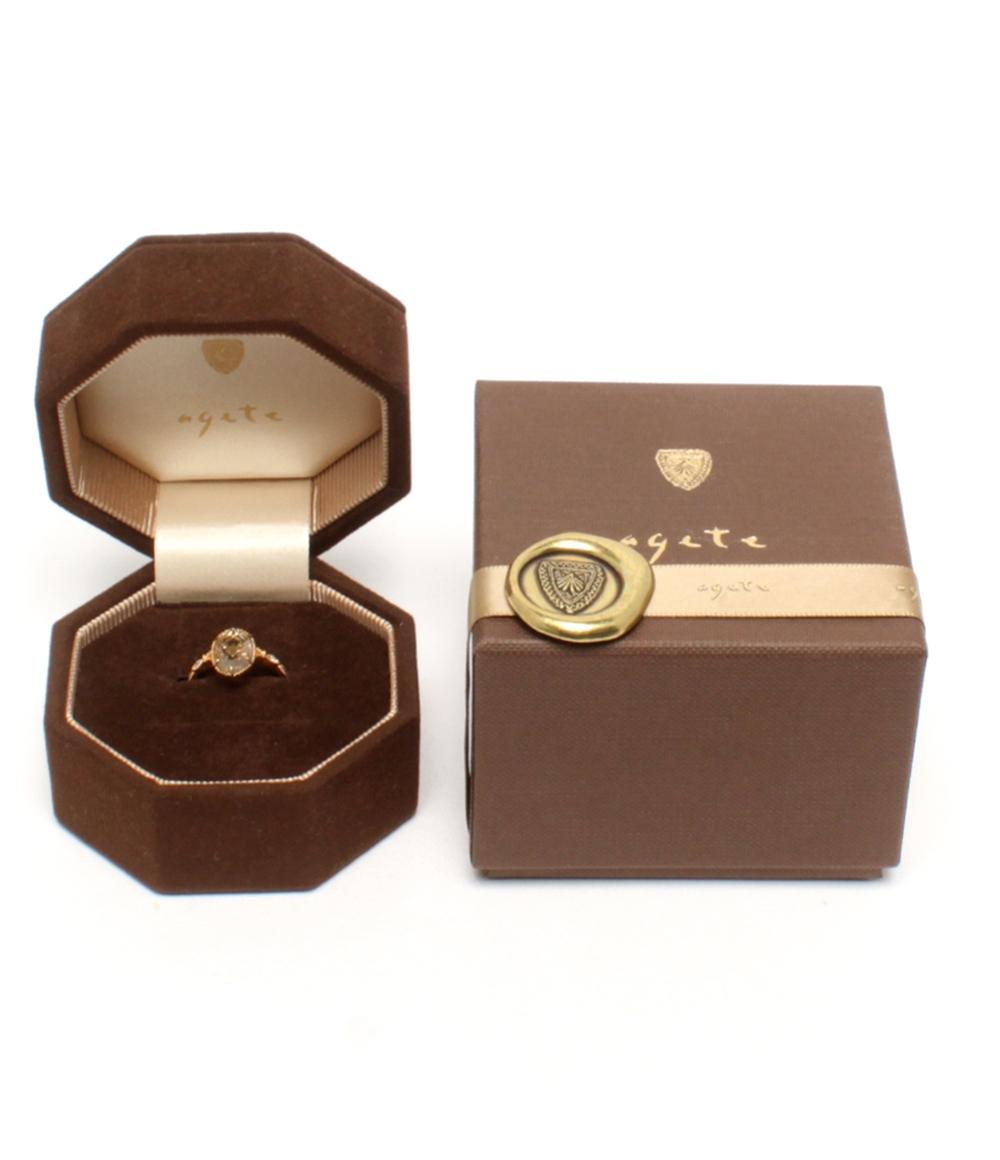 美品 agete リング 指輪 K14 水晶 クォーツ ダイヤ 0.012ct レディース SIZE 11号 アガット