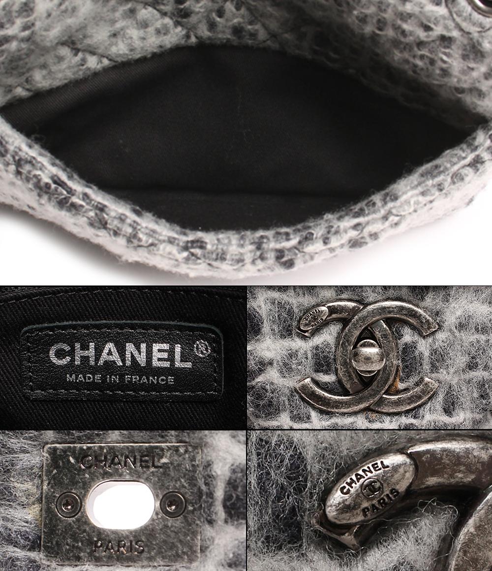 シャネル ダブルチェーンショルダーバッグ ココマーク シルバー金具 ウールモヘア マトラッセ レディース CHANEL