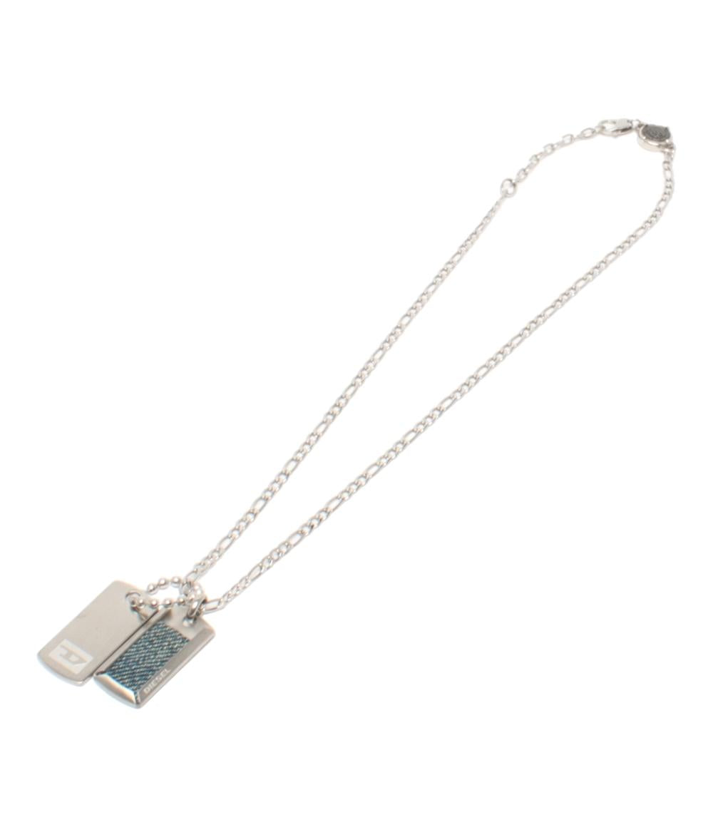 美品 DIESEL ネックレス ダブルタグ プレート デニム ロゴ メンズ ディーゼル
