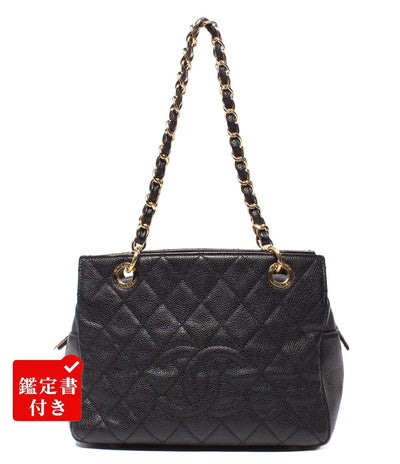 CHANEL チェーンショルダーバッグ 肩掛け ゴールド金具 マトラッセ キャビアスキン プチタイムレス PTT A18004 レディース シャネル