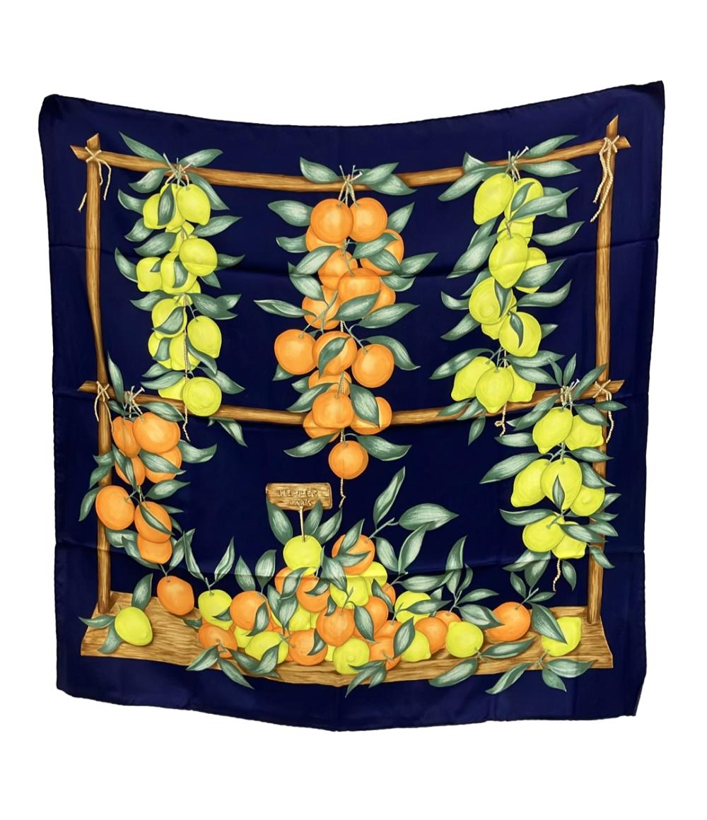 美品 HERMES スカーフ シルク100% カレ90 フルーツ柄 レディース エルメス