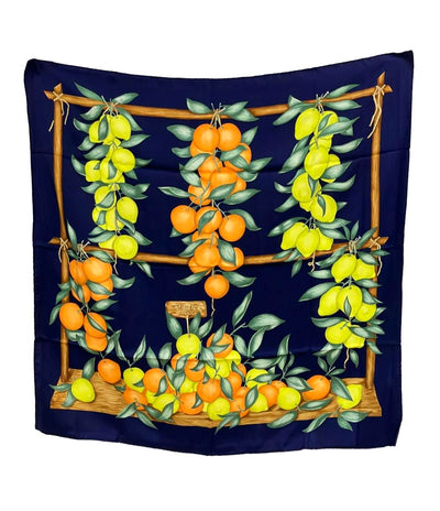 美品 HERMES スカーフ シルク100% カレ90 フルーツ柄 レディース エルメス