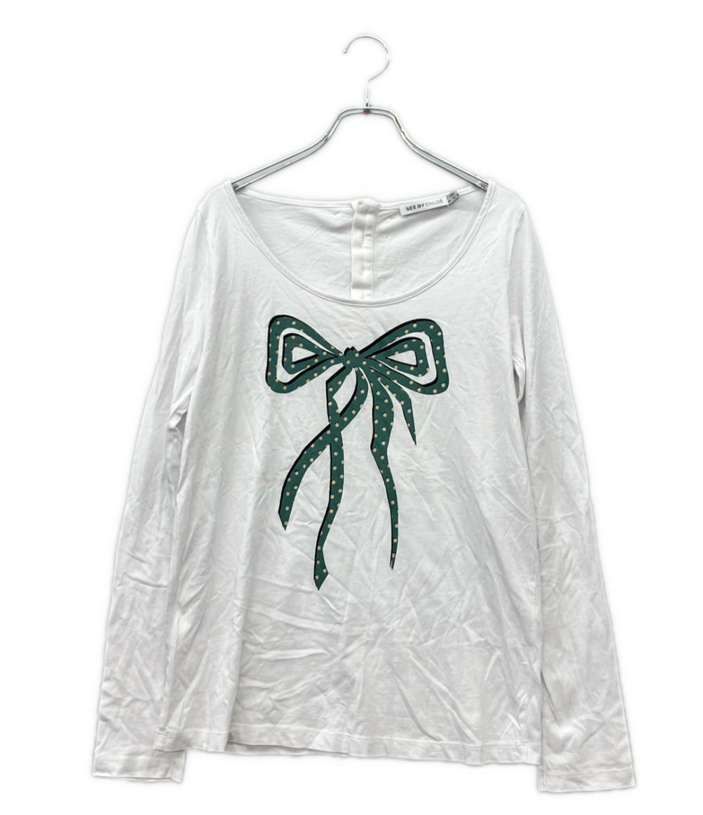 SEE BY CHLOE 長袖 リボンプリント Tシャツ レディース SIZE 40 シーバイクロエ