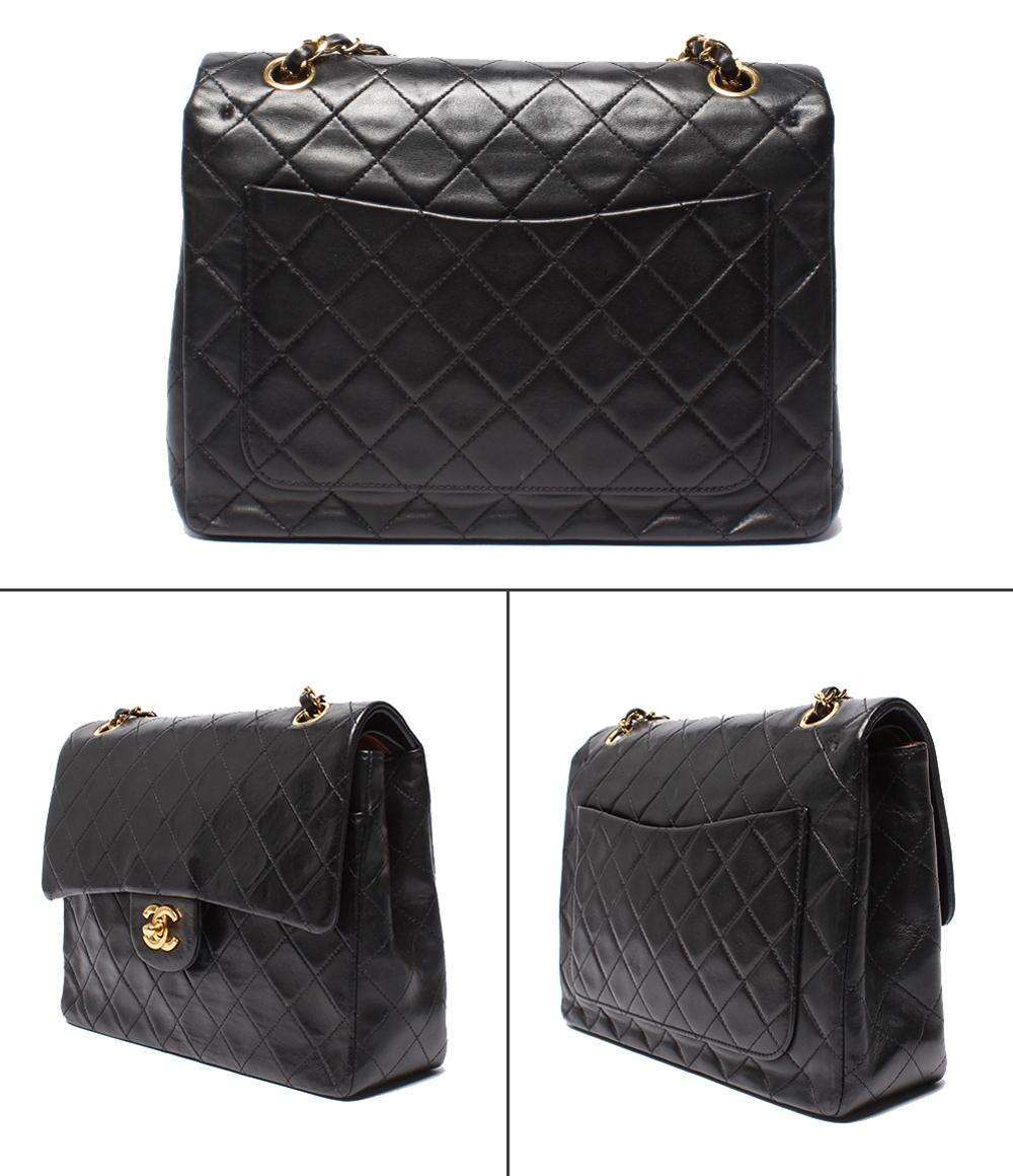 CHANEL チェーンショルダーバッグ 肩掛け ゴールド金具 1番台 ダブルフラップ ダブルチェーン スムースレザー マトラッセ25 レディース シャネル