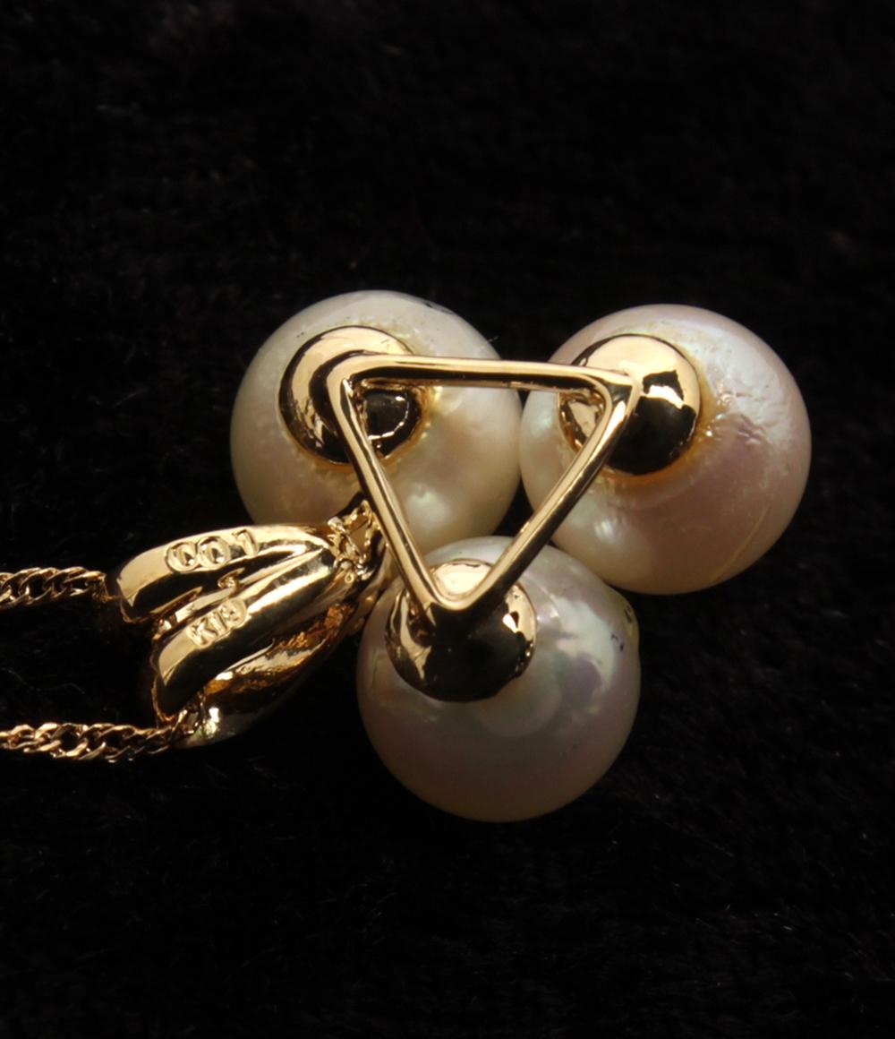 ネックレス K18 パール 6.7mm ダイヤ 0.01ct レディース