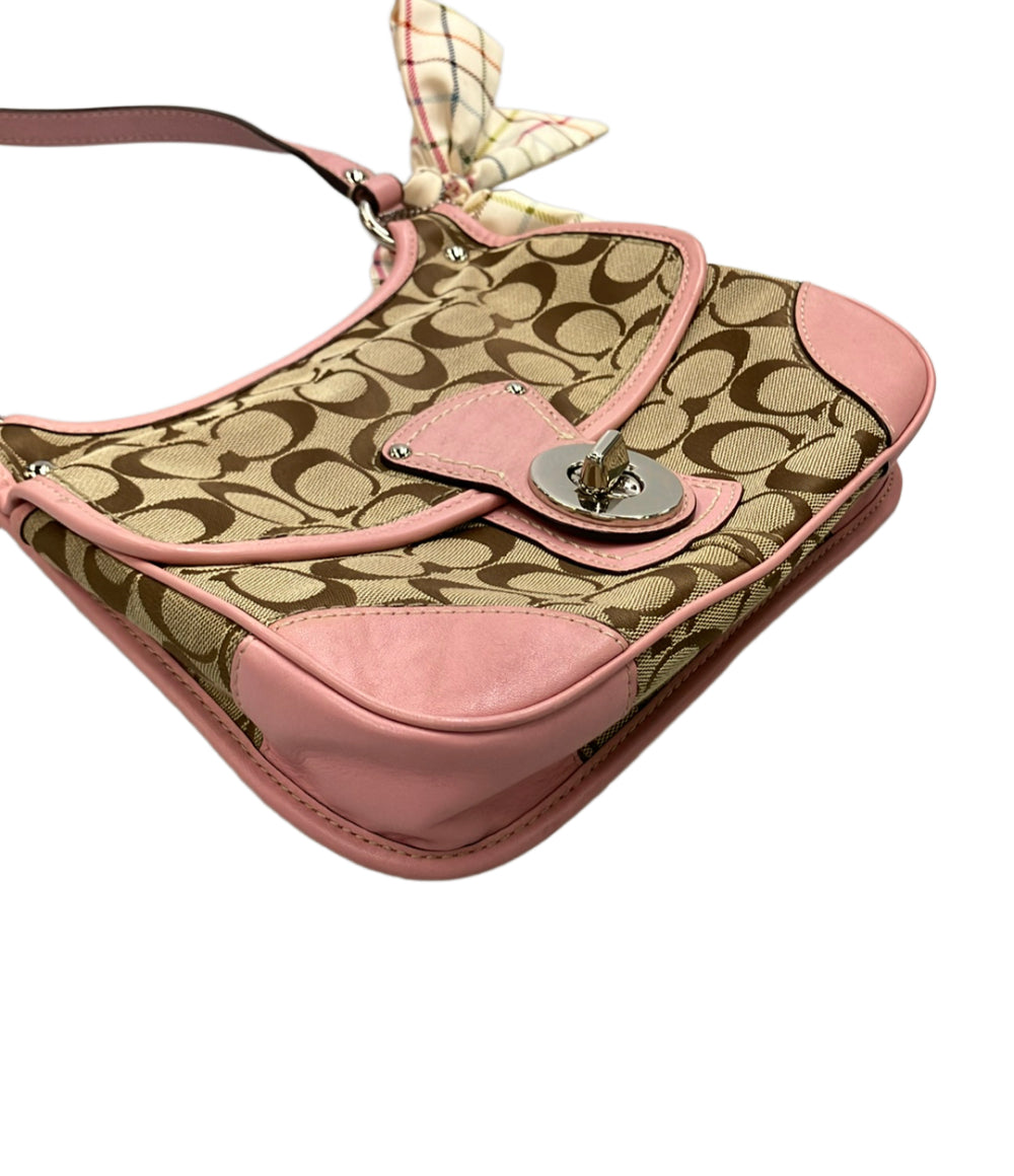 美品 COACH ショルダーバッグ 斜め掛け リボン シグネチャー F13791