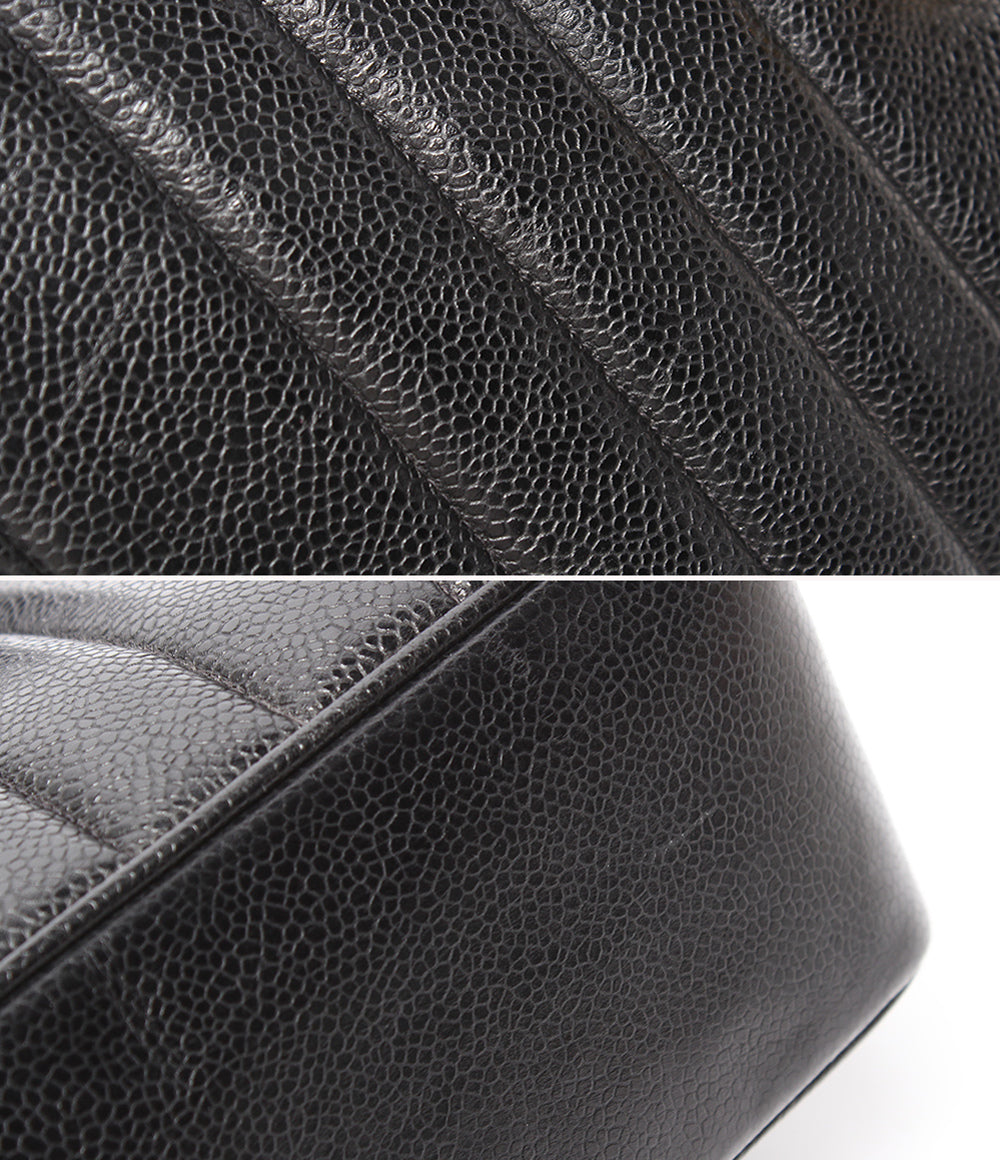 CHANEL チェーンショルダーバッグ マドモアゼル クラシック ゴールド金具 ダブルチェーン シングルフラップ 2番台 キャビアスキン レディース