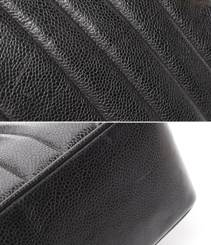CHANEL チェーンショルダーバッグ マドモアゼル クラシック ゴールド金具 ダブルチェーン シングルフラップ 2番台 キャビアスキン レディース