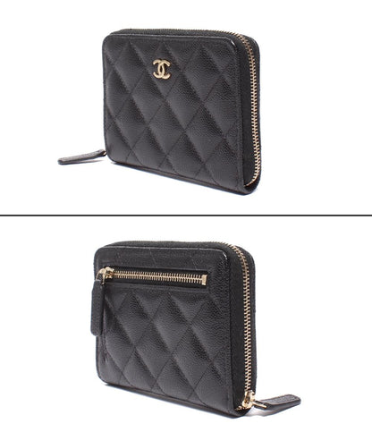 美品 CHANEL 二つ折り財布 ゴールド金具 キャビアスキン マトラッセ レディース シャネル