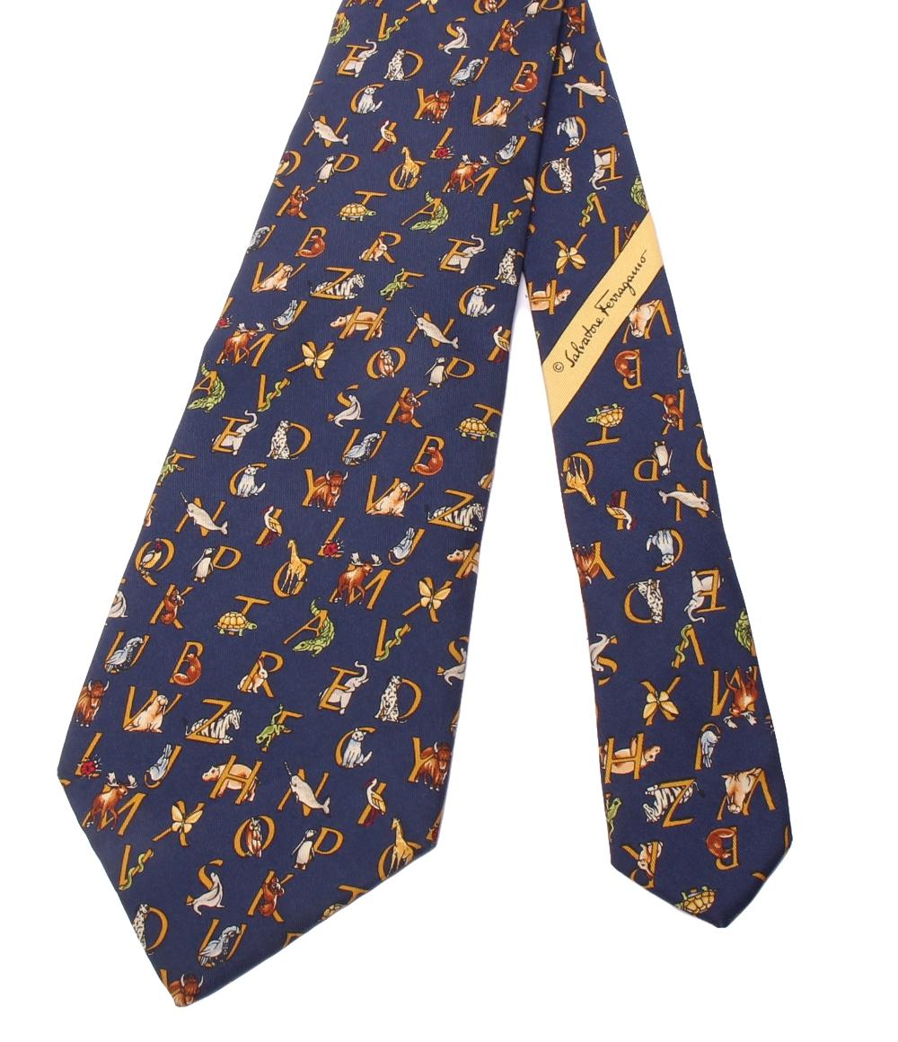 サルヴァトーレフェラガモ ネクタイ シルク100％ 動物柄 Salvatore Ferragamo