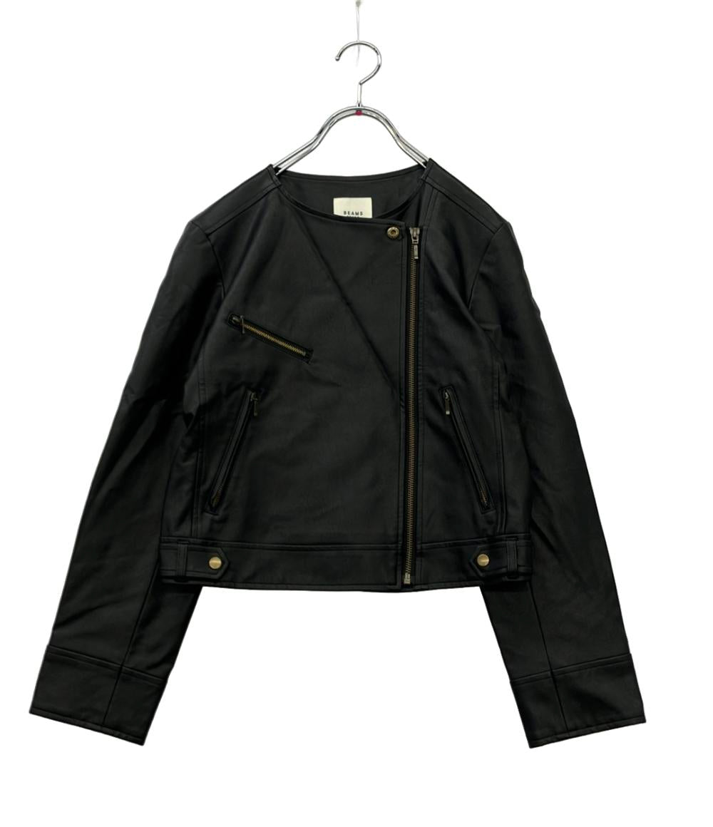BEAMS HEART フェイクレザー ノーカラーブルゾン アウトレット ジャンパー 43-18-0021-152 レディース SIZE S ビームスハート