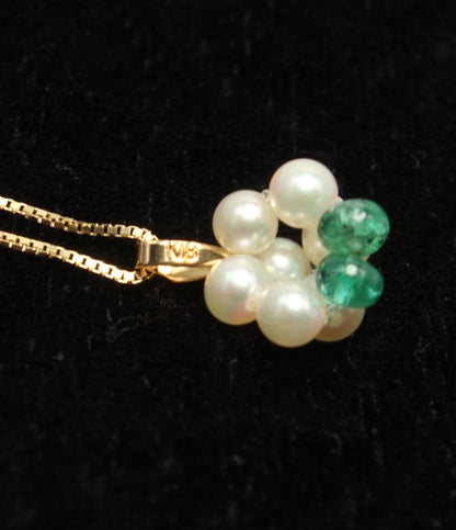 美品 ネックレス K18 パール エメラルド レディース