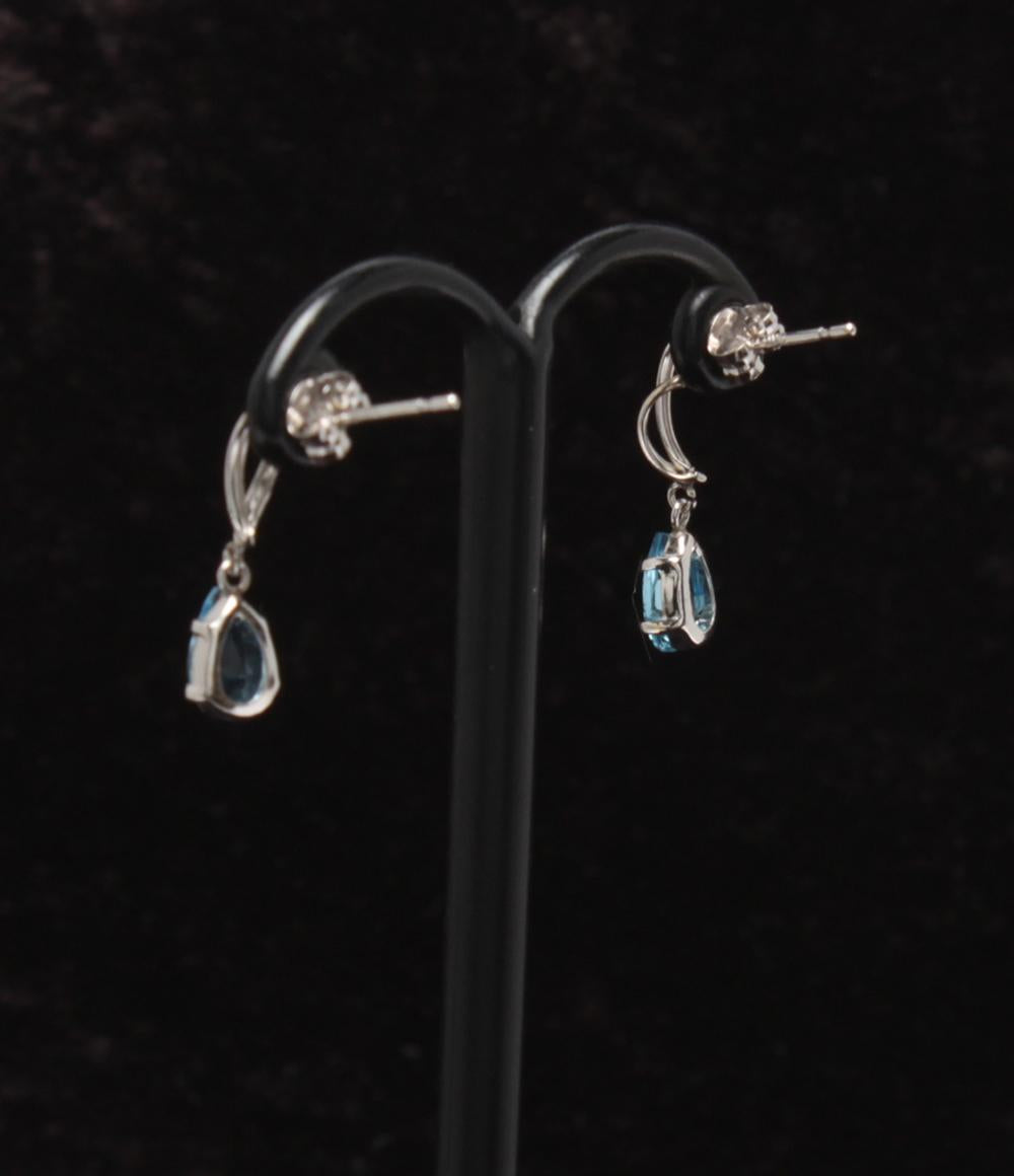 美品 ネックレス K14WG ブルートパーズ ダイヤ0.02ct ピアスK14WG ブルートパーズ 2点セット レディース