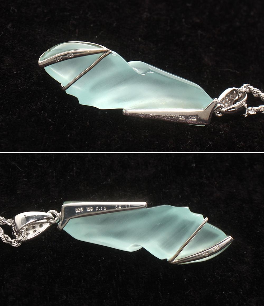 美品 ネックレス K18WG アクアマリン 34.17ct ダイヤ 0.19ct レディース