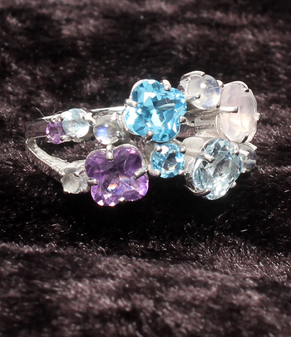 美品 リング 指輪 K14 ブルートパーズ アメジスト 3.14ct レディース SIZE 11号