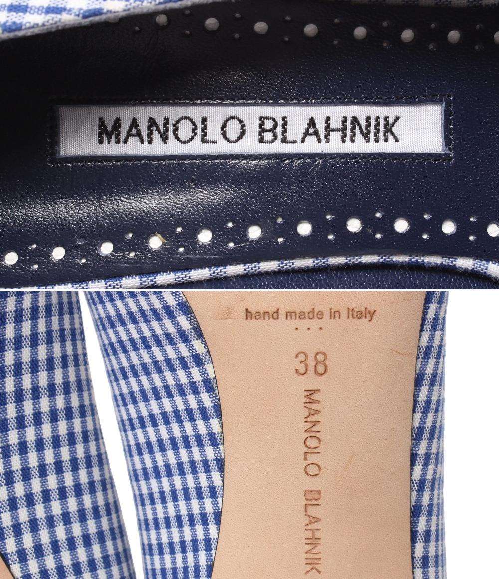美品 MANOLO BLAHNIK ハイヒール パンプス ギンガムチェック ビジュー レディース SIZE 38 (25cm) マノロブラニク
