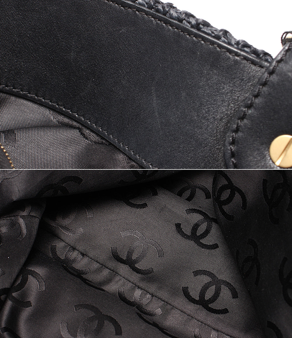 CHANEL チェーンショルダーバッグ トートバッグ 肩掛け ゴールド金具 ラフィア ココマーク レディース シャネル