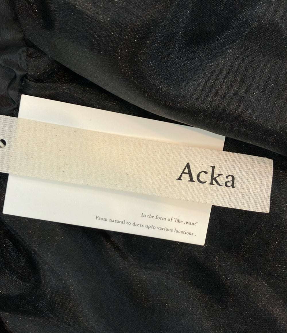 美品 Acka 長袖ワンピース タグ付き トップスリブ スカートジャガードドッキング docking frill one-piece Acka-Y126 レディース SIZE 1 (S) エーカ