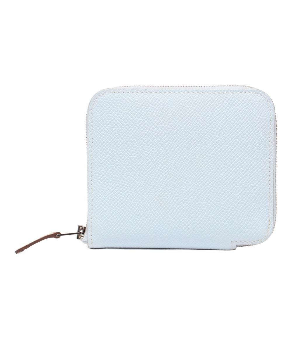美品 エルメス ラウンドファスナー財布 □D刻印 シルバー金具 アザップコンパクト シルクイン レディース HERMES