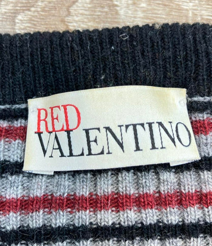 RED VALENTINO 長袖ニット ポーター柄 レッド グレー ブラック QR3KC1A43Y5 レディース SIZE XS レッドヴァレンティノ