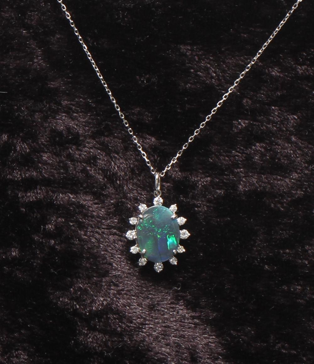 美品 ネックレス Pt900 Pt850 ブラックオパール 1.616ct ダイヤ 0.18ct レディース