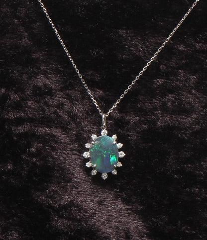 美品 ネックレス Pt900 Pt850 ブラックオパール 1.616ct ダイヤ 0.18ct レディース
