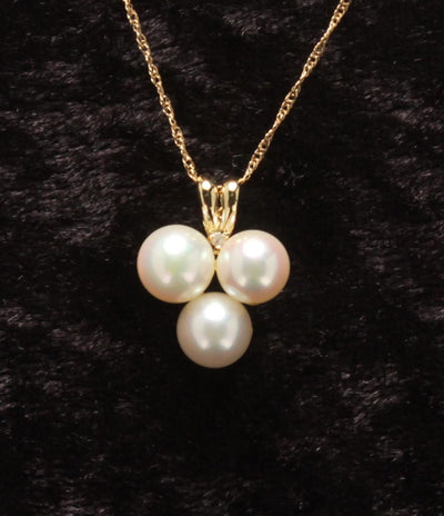 ネックレス K18 パール 6.7mm ダイヤ 0.01ct レディース