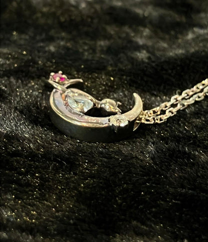 ネックレス SV925 アクアマリン ルビー ホワイトサファイア クレセントムーン 月モチーフ レディース Mirai Tenshi