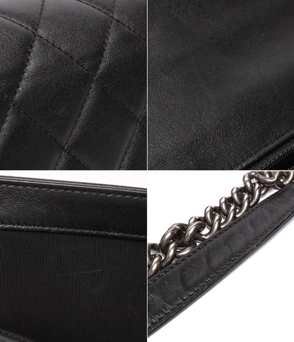 シャネル チェーンショルダーバッグ 肩掛け ヴィンテージシルバー金具 ラムスキン 19番台 ボーイシャネル レディース CHANEL