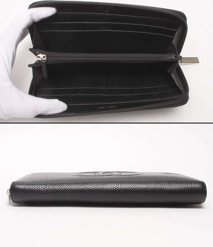 CHANEL ラウンドファスナー長財布 シルバー金具 キャビアスキン レディース シャネル