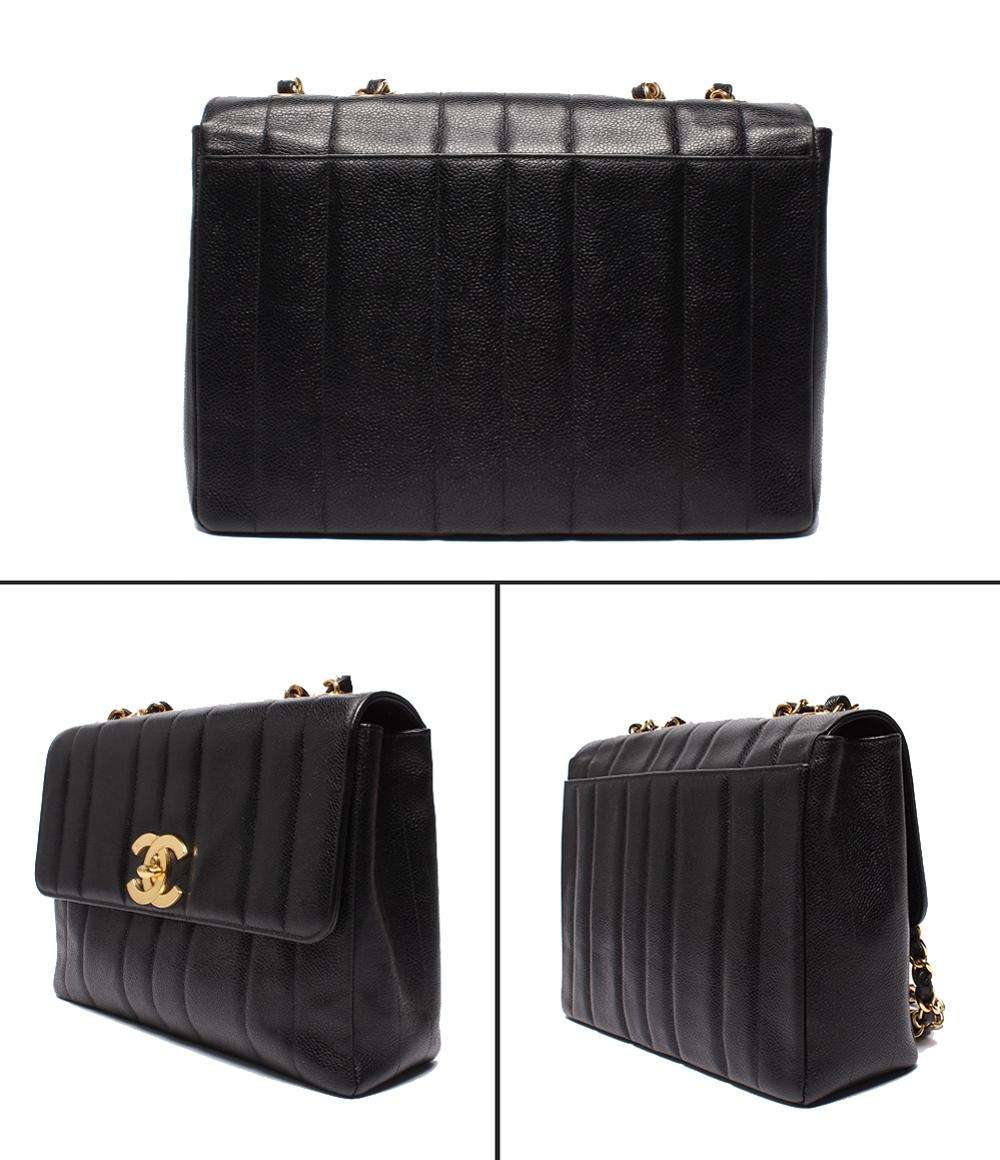CHANEL チェーンショルダーバッグ ダブルチェーン ゴールド金具 キャビアスキン 3番台 肩掛け マドモアゼル レディース シャネル