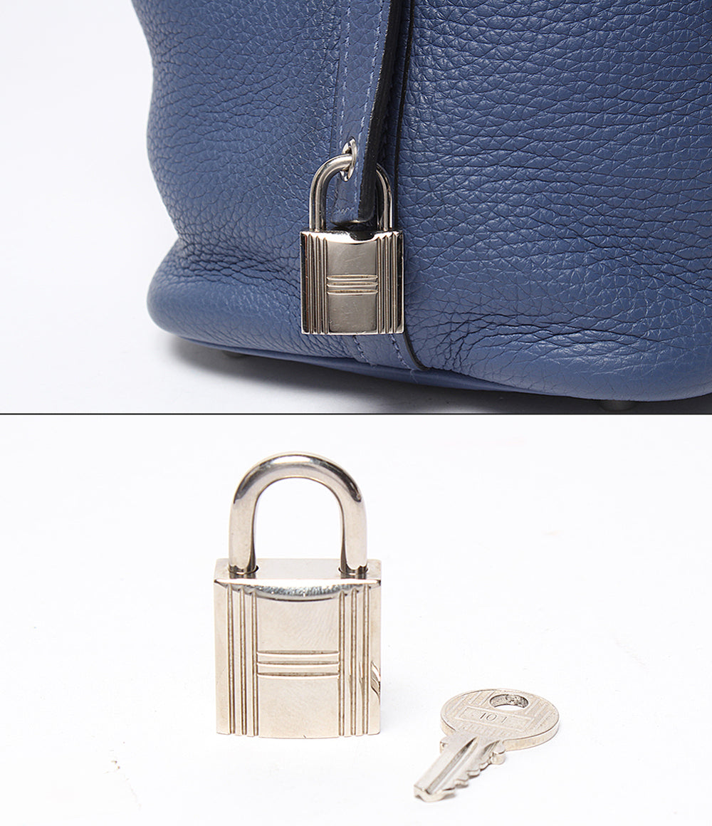 HERMES ハンドバッグ A刻印 シルバー金具 ブルーブライトン カプシーヌ トリヨンクレマンス ピコタンロックPM 18 エクラ レディース エルメス