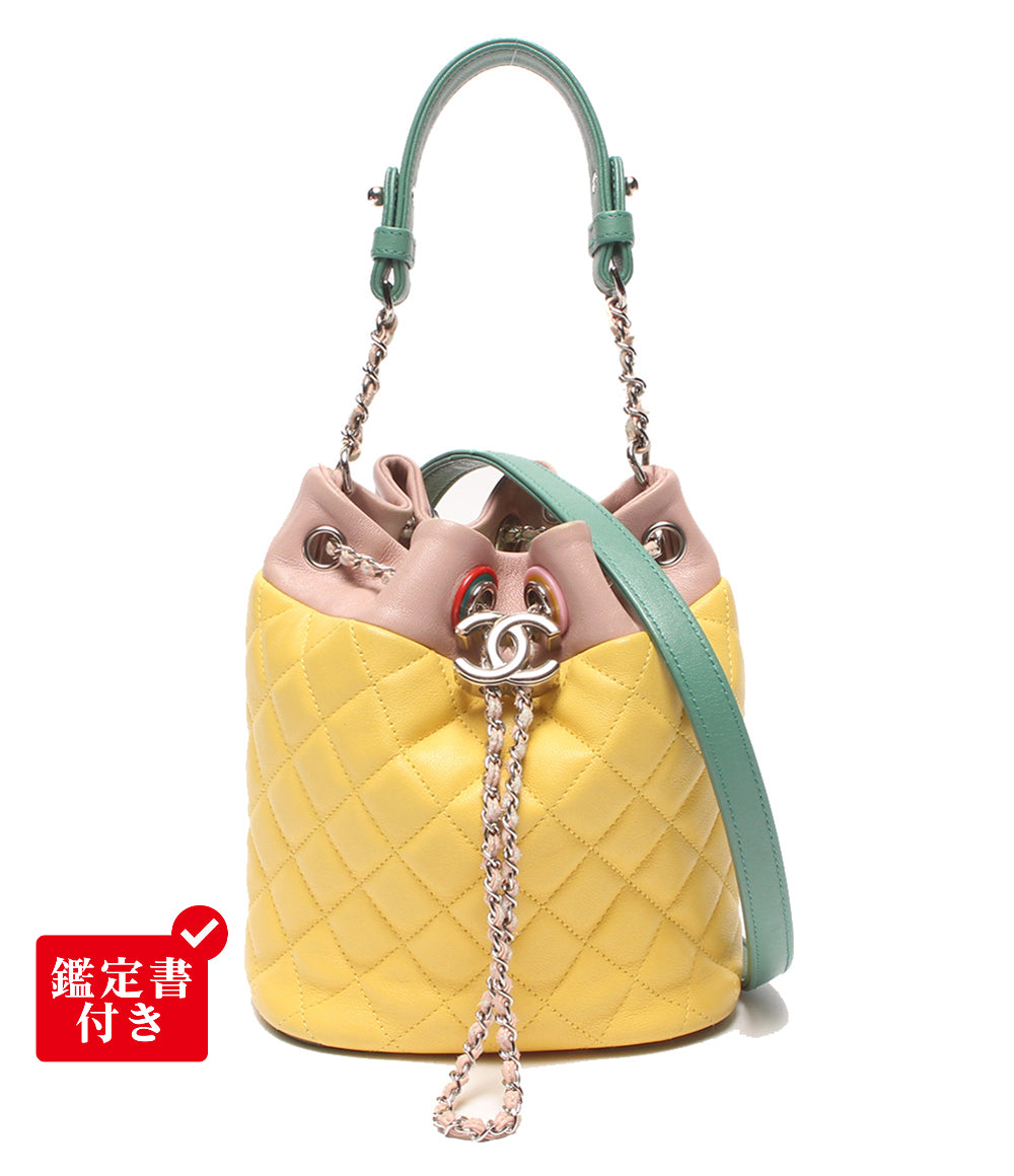 訳あり CHANEL 2WAYハンドバッグ ショルダーバッグ 斜め掛け 肩掛け シルバー金具 マトラッセ ラムスキン 巾着型 ココマーク レディース シャネル