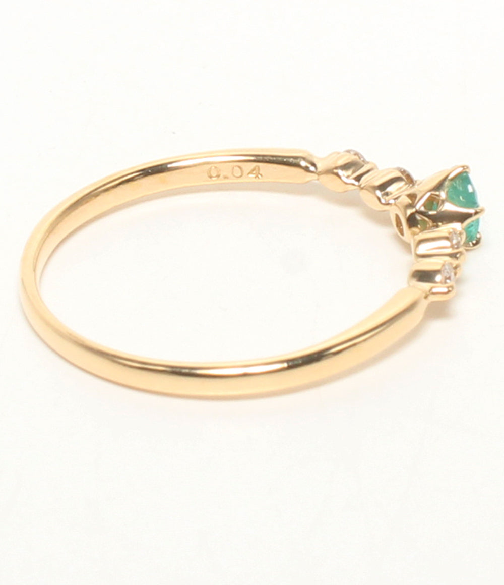 美品 STAR JEWELRY リング 指輪 K18 エメラルド ダイヤ 0.04ct レディース SIZE 7号 スタージュエリー