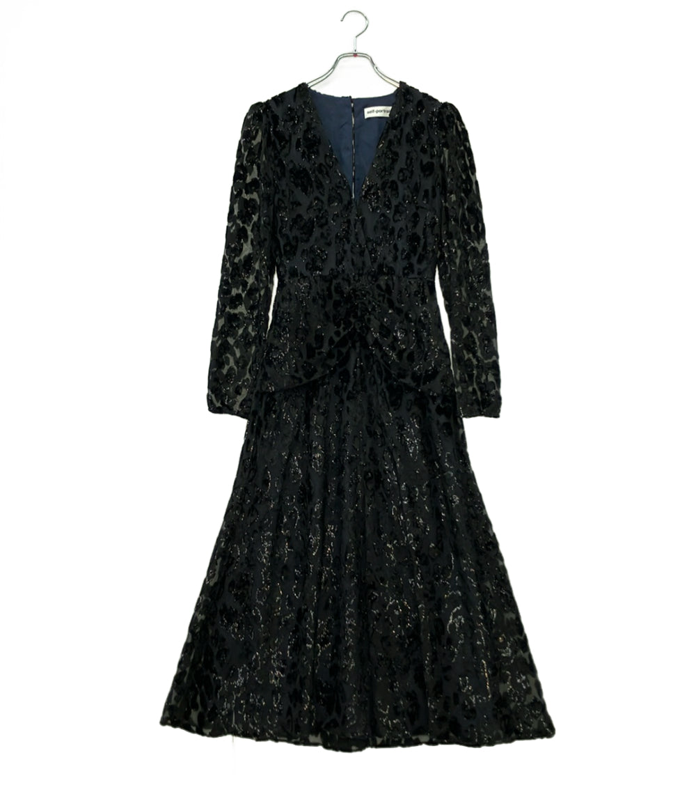 美品 self-portrait 長袖ワンピース レオパード レディース SIZE UK6 (S) セルフ ポートレイト