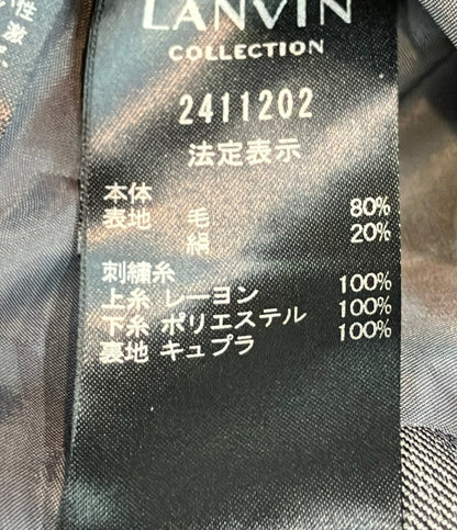 美品 LANVIN collection ノーカラージャケット シルクウールスリーローズ刺繍 フロントボタン 比翼仕立て タグ付き 2411202 レディース SIZE 38 (S)