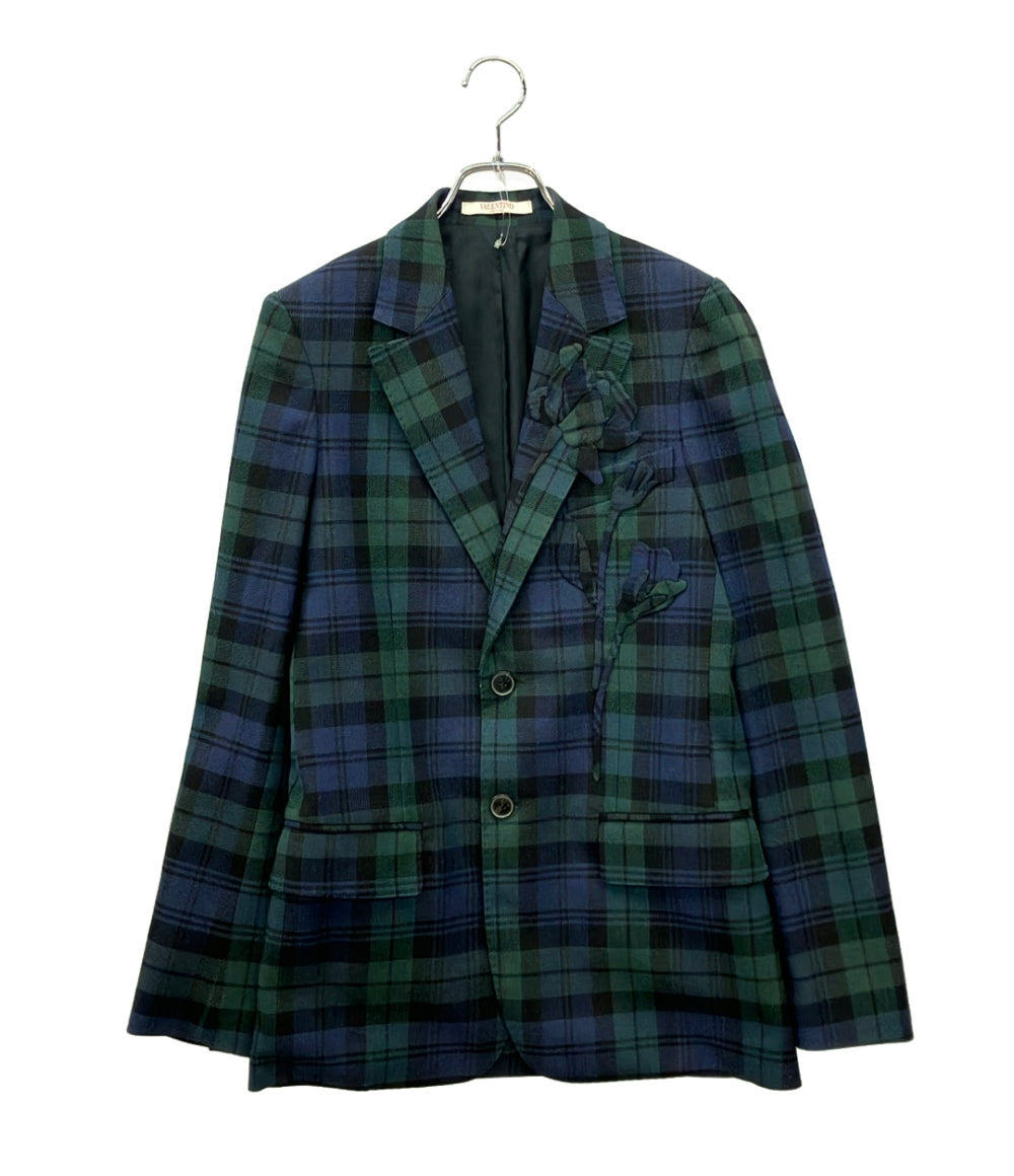 美品 VALENTINO フラワーエンブロイダリー テーラードジャケット タータンチェック メンズ SIZE 44 (S) ヴァレンティノ