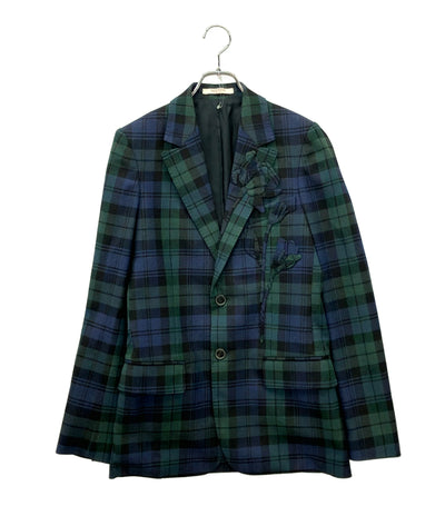 美品 VALENTINO フラワーエンブロイダリー テーラードジャケット タータンチェック メンズ SIZE 44 (S) ヴァレンティノ