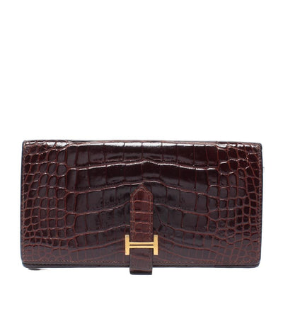 HERMES 長財布 ゴールド金具 アリゲーター クロコダイルレザー □P刻印 ベアン スフレ レディース メンズ エルメス