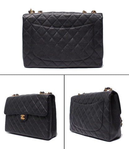 CHANEL チェーンショルダーバッグ マトラッセ キャビアスキン ゴールド金具 ダブルチェーン 6番台 肩掛け レディース シャネル