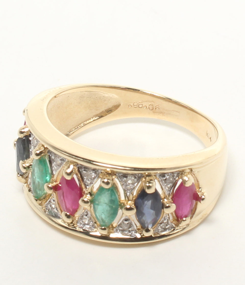 美品 リング 指輪 K14 エメラルド ルビー サファイア 0.96ct ダイヤ 0.06ct レディース SIZE 12号