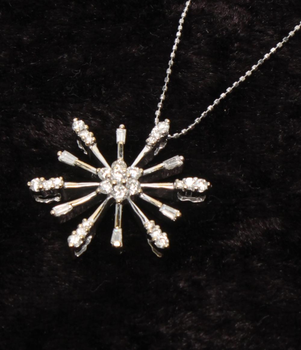 美品 ネックレス K18WG ダイヤ 0.70ct 雪モチーフ スノーモチーフ レディース