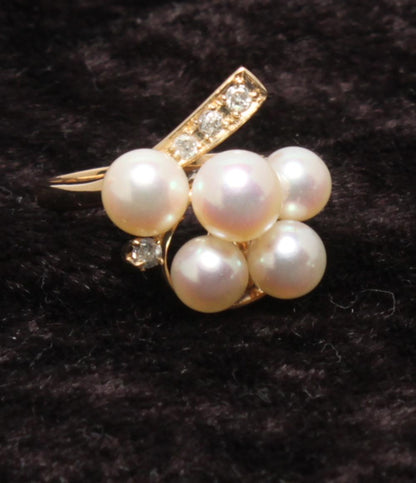 美品 リング 指輪 K14 パール ダイヤ レディース SIZE 7号