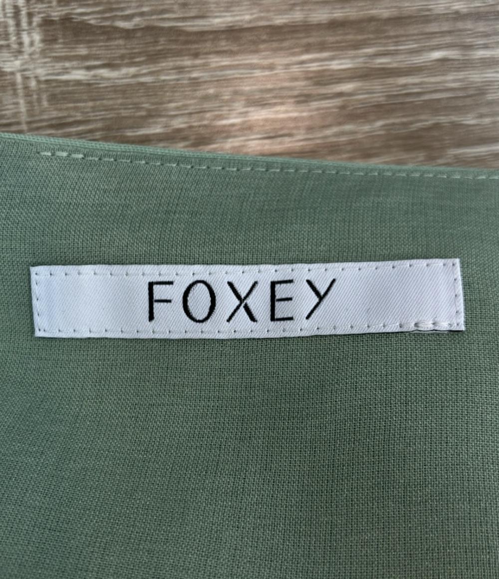 美品 FOXEY BOUTIQUE 半袖ワンピース スクエアネックライン エレガント Aライン フォーマル  シルク混 Dress Aerin 44351 レディース SIZE 42 (L)