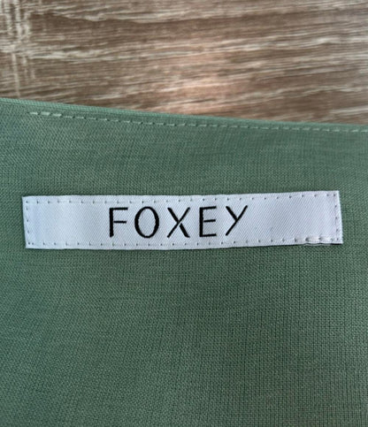 美品 FOXEY BOUTIQUE 半袖ワンピース スクエアネックライン エレガント Aライン フォーマル  シルク混 Dress Aerin 44351 レディース SIZE 42 (L)