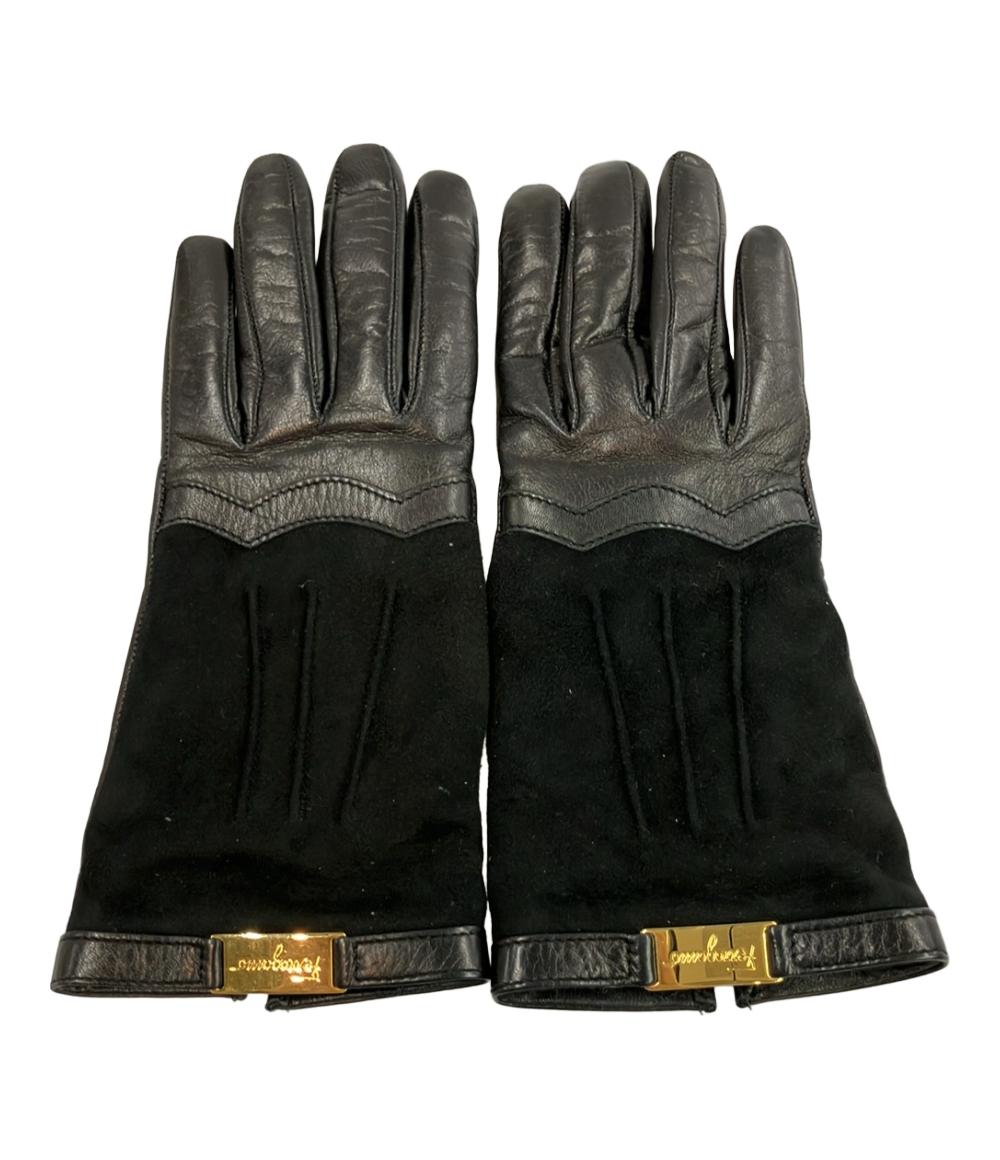 サルヴァトーレフェラガモ レザー手袋 カシミヤ100% レディース Salvatore Ferragamo