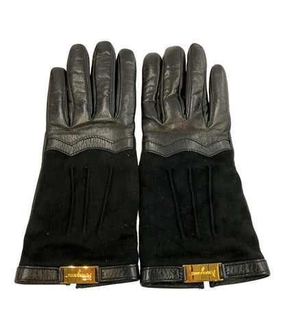 サルヴァトーレフェラガモ レザー手袋 カシミヤ100% レディース Salvatore Ferragamo