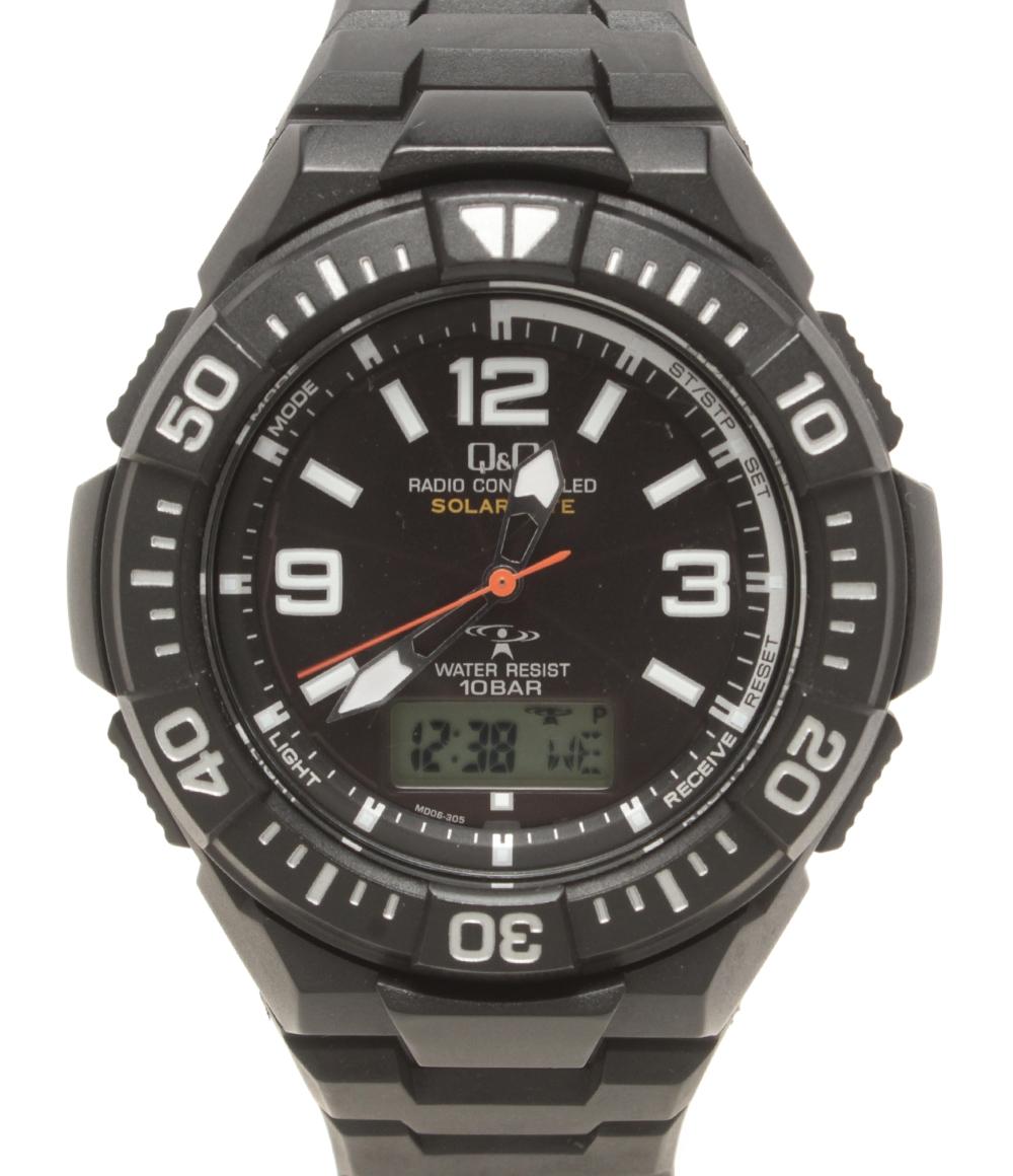 美品 Q&Q 腕時計 ソーラー ブラック UP08 メンズ キューアンドキュー