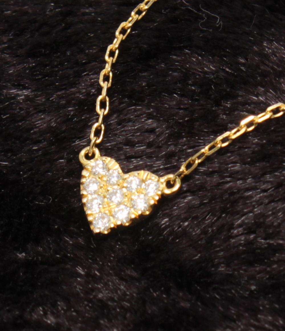 美品 AHKAH ネックレス K18 パヴェダイヤ 0.05ct ハートモチーフ レディース アーカー