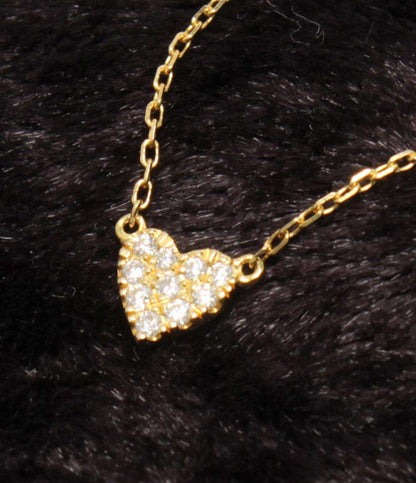 美品 AHKAH ネックレス K18 パヴェダイヤ 0.05ct ハートモチーフ レディース アーカー